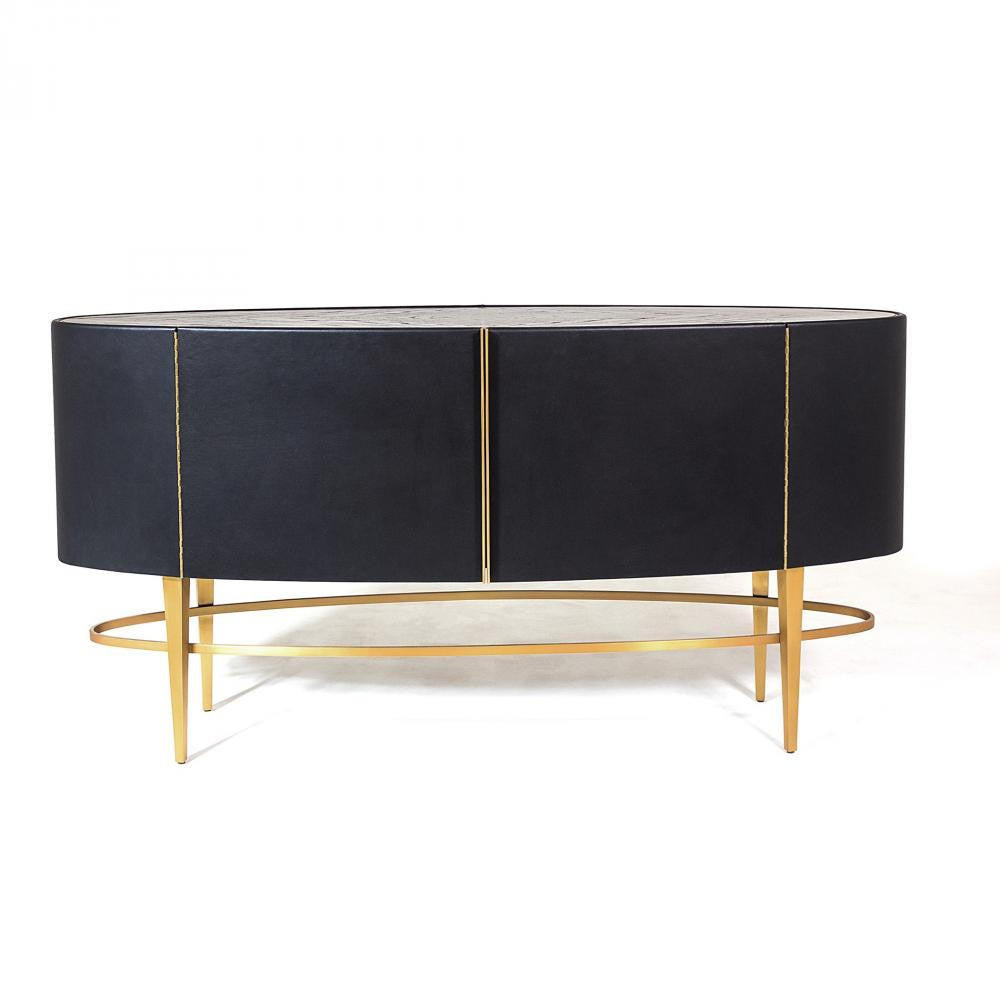 Global Views Ellipse Sideboard Ebony, Brushed Brass, Black Lacquer
