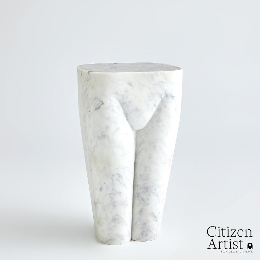 Global Views Femme White Marble Stool