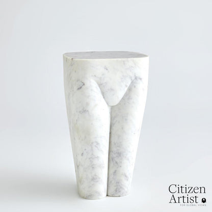 Global Views Femme White Marble Stool