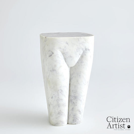 Global Views Femme White Marble Stool