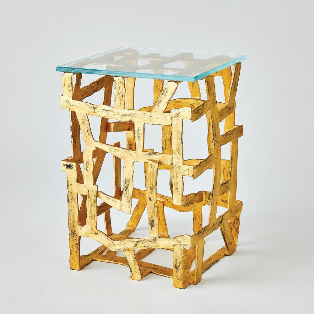 Global Views Fragments Gold Leaf End Table