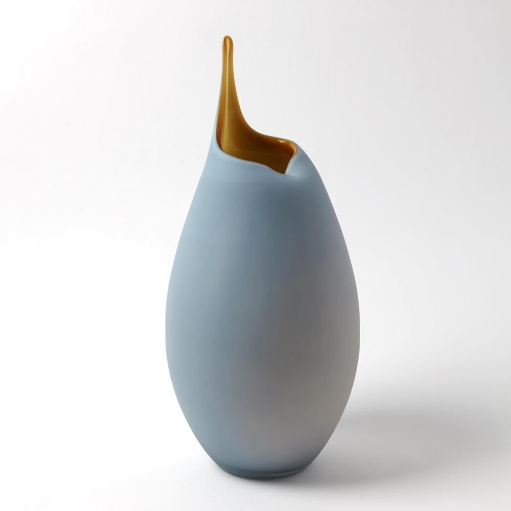 Global Views Frosted Large Blue Vase with Amber Casing