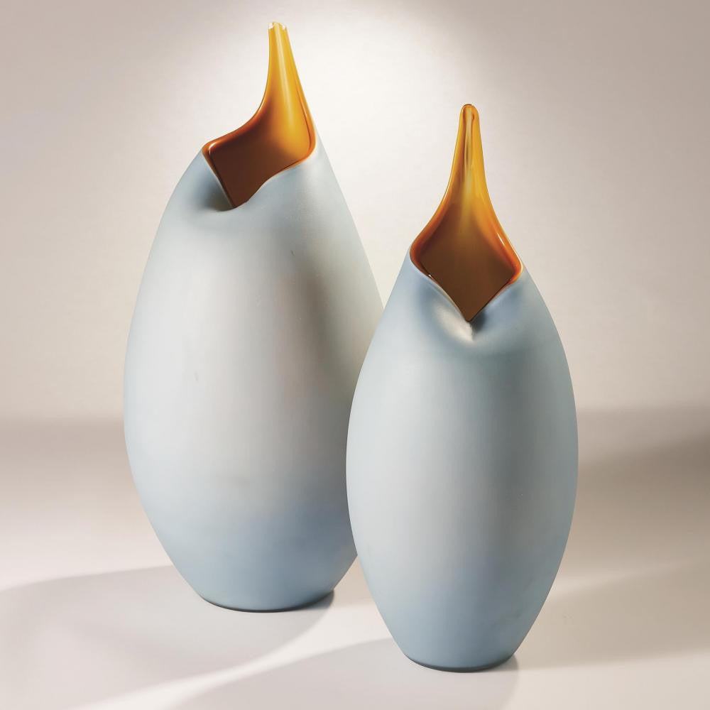 Global Views Frosted Large Blue Vase with Amber Casing