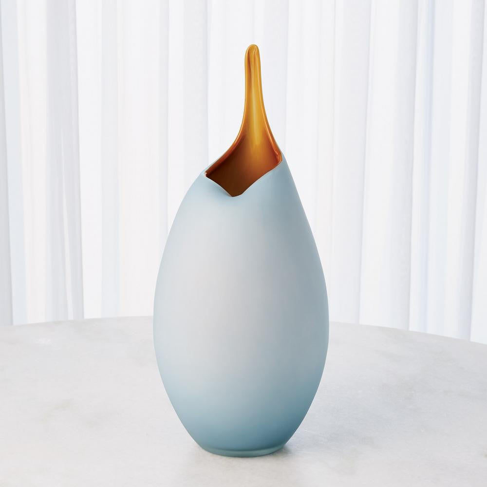 Global Views Frosted Large Blue Vase with Amber Casing