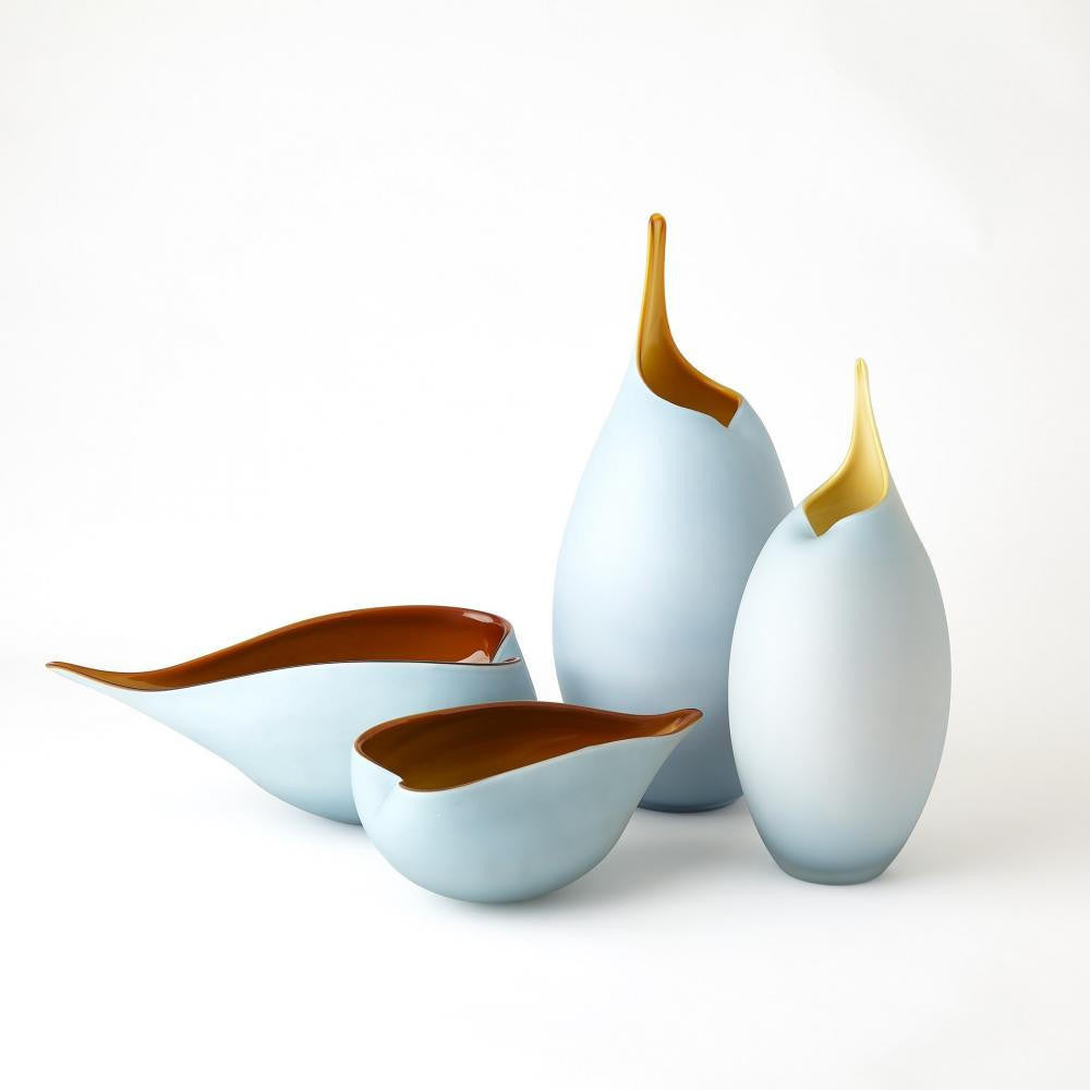 Global Views Frosted Large Blue Vase with Amber Casing