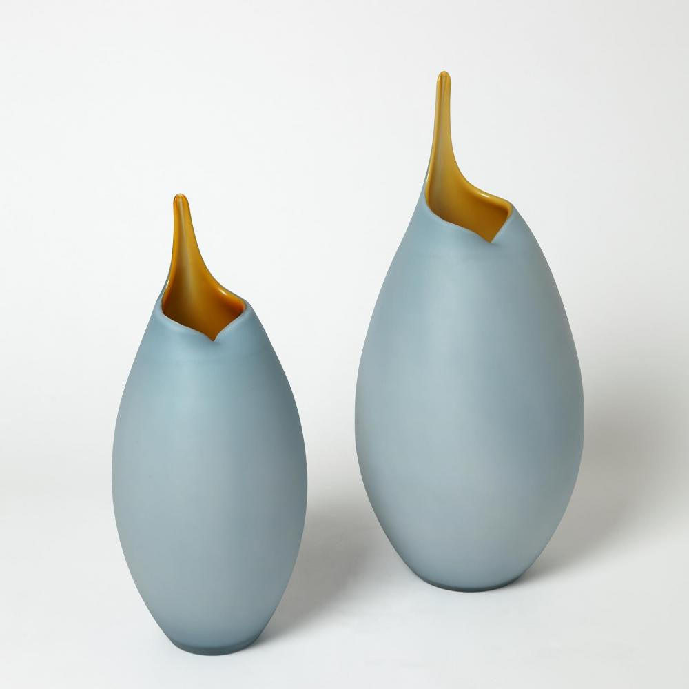 Global Views Frosted Large Blue Vase with Amber Casing