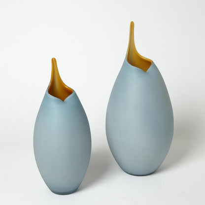 Global Views Frosted Large Blue Vase with Amber Casing