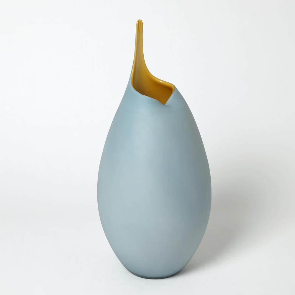Global Views Frosted Large Blue Vase with Amber Casing