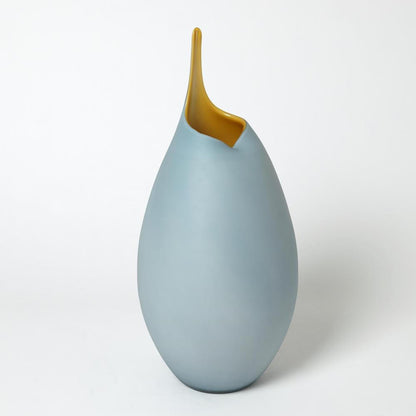 Global Views Frosted Large Blue Vase with Amber Casing