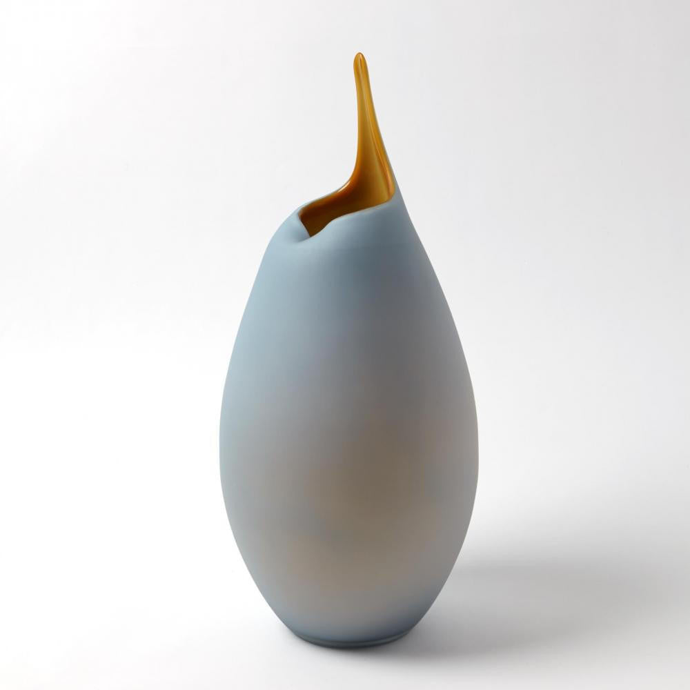 Global Views Frosted Large Blue Vase with Amber Casing