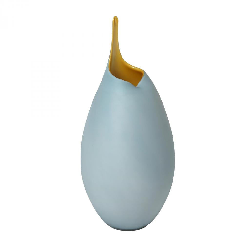 Global Views Frosted Large Blue Vase with Amber Casing
