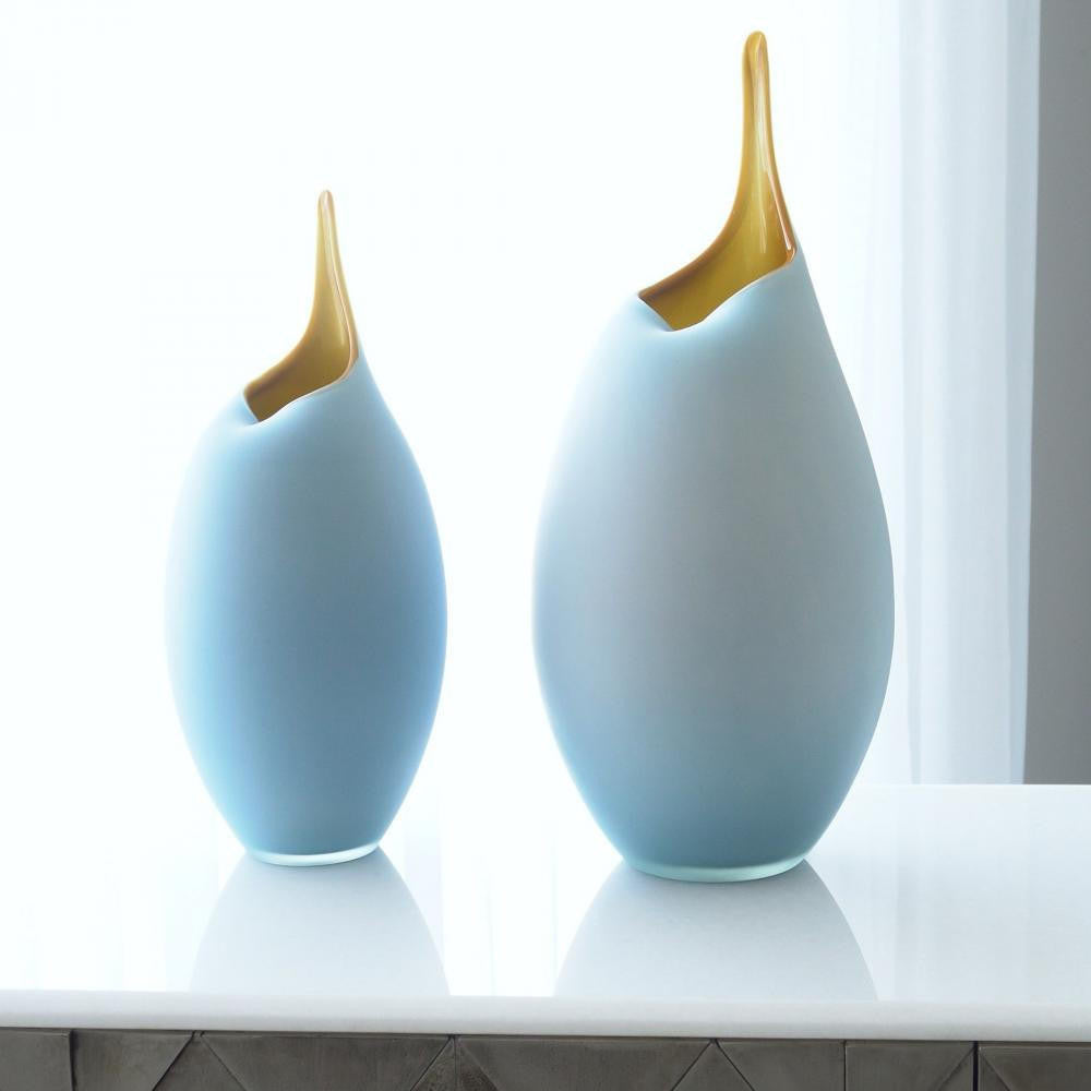 Global Views Frosted Large Blue Vase with Amber Casing