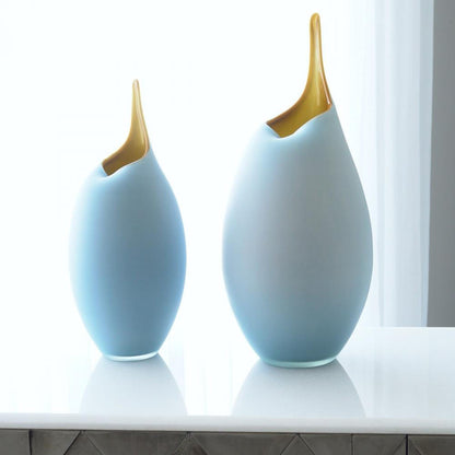 Global Views Frosted Large Blue Vase with Amber Casing