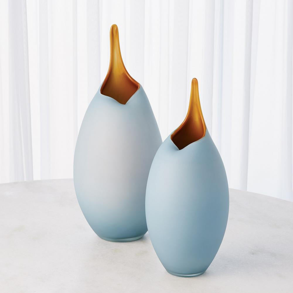 Global Views Frosted Large Blue Vase with Amber Casing