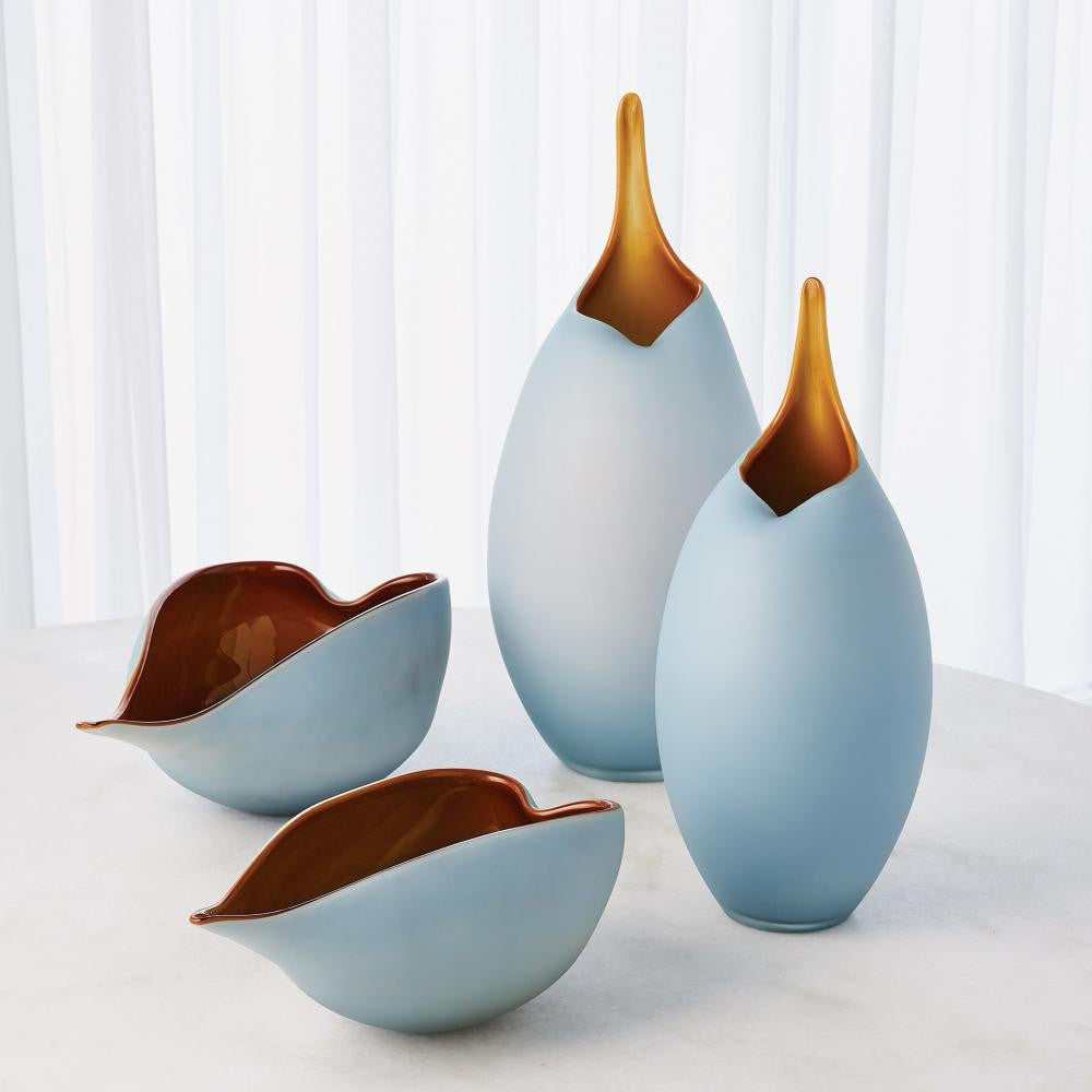 Global Views Frosted Large Blue Vase with Amber Casing