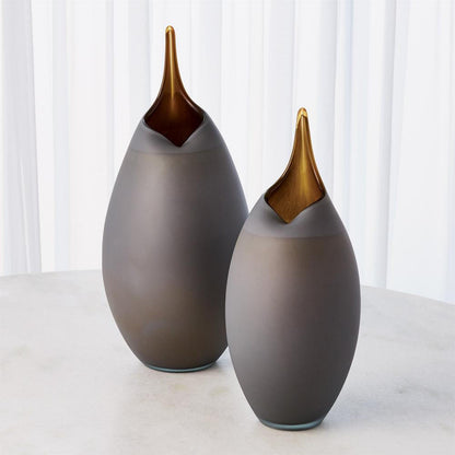 Global Views Frosted Small Grey Vase with Amber Casing
