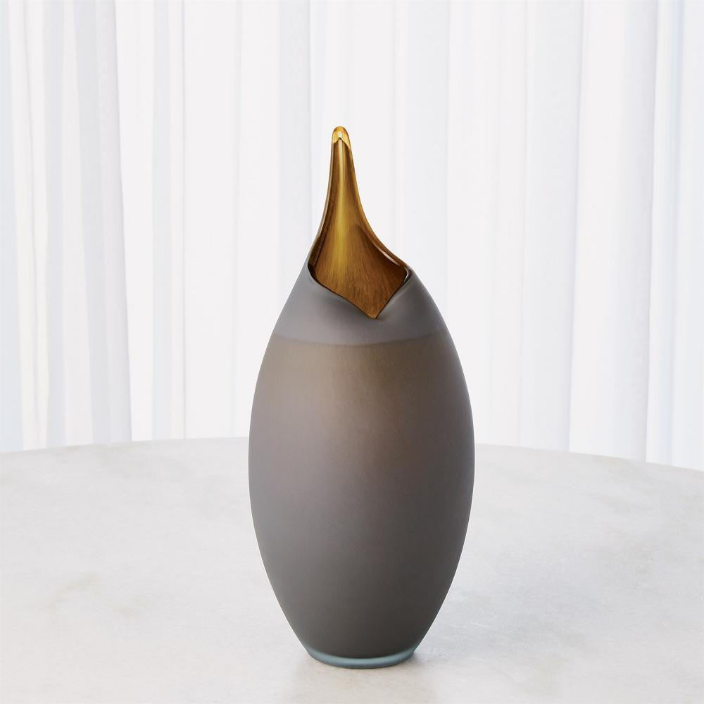 Global Views Frosted Small Grey Vase with Amber Casing
