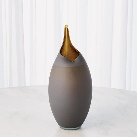 Global Views Frosted Small Grey Vase with Amber Casing