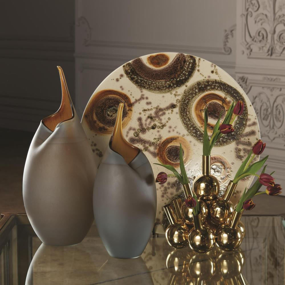 Global Views Frosted Small Grey Vase with Amber Casing