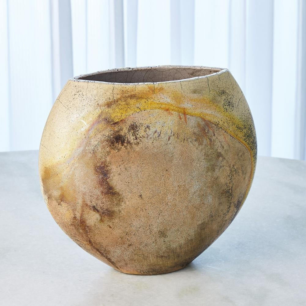 Global Views Golden Raku Flat Round Vase