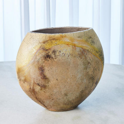 Global Views Golden Raku Flat Round Vase