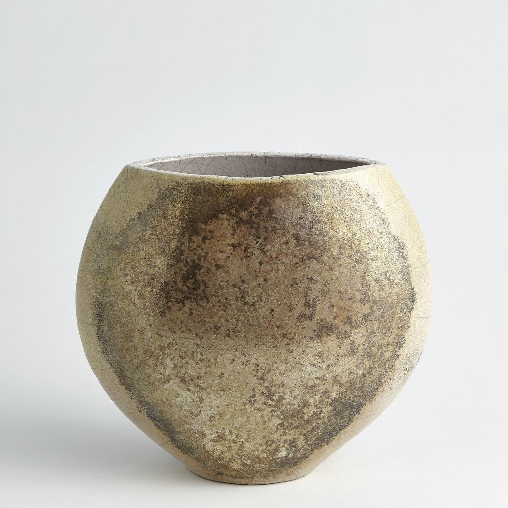 Global Views Golden Raku Flat Round Vase