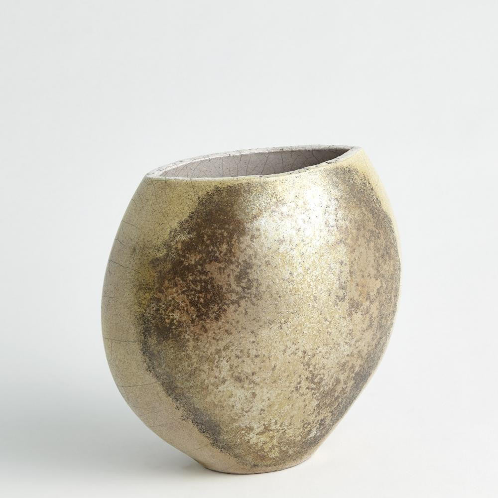 Global Views Golden Raku Flat Round Vase