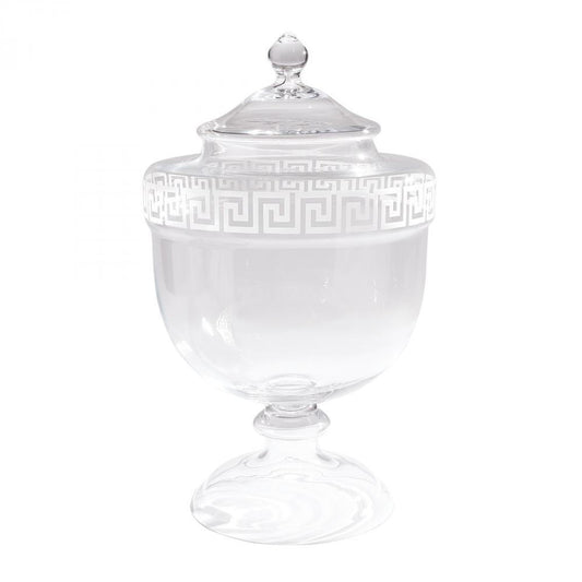 Global Views Greek Key Clear Glass Urn