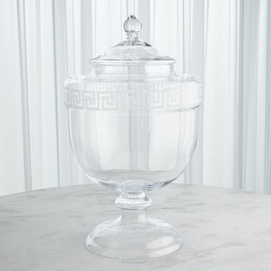 Global Views Greek Key Clear Glass Urn