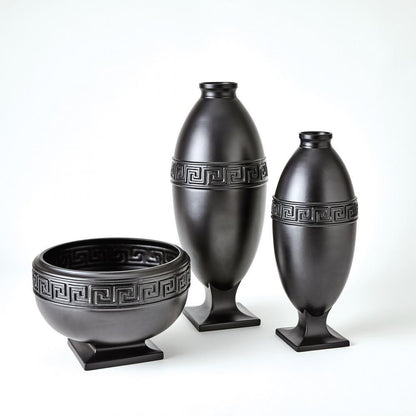 Global Views Greek Key Small Black Vase