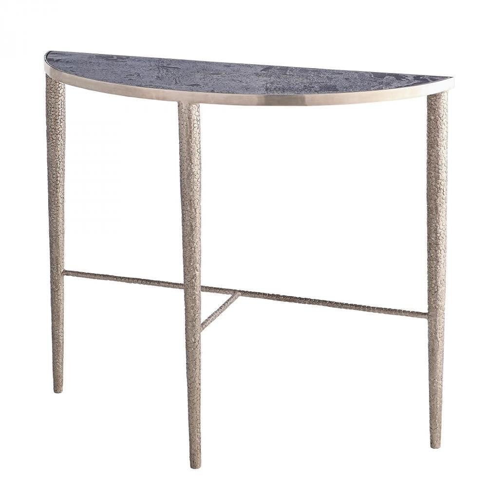 Global Views Hammered Antique Nickel with Grey Marble Console