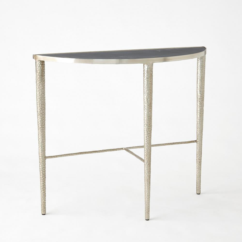 Global Views Hammered Antique Nickel with Grey Marble Console