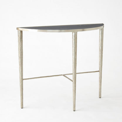 Global Views Hammered Antique Nickel with Grey Marble Console