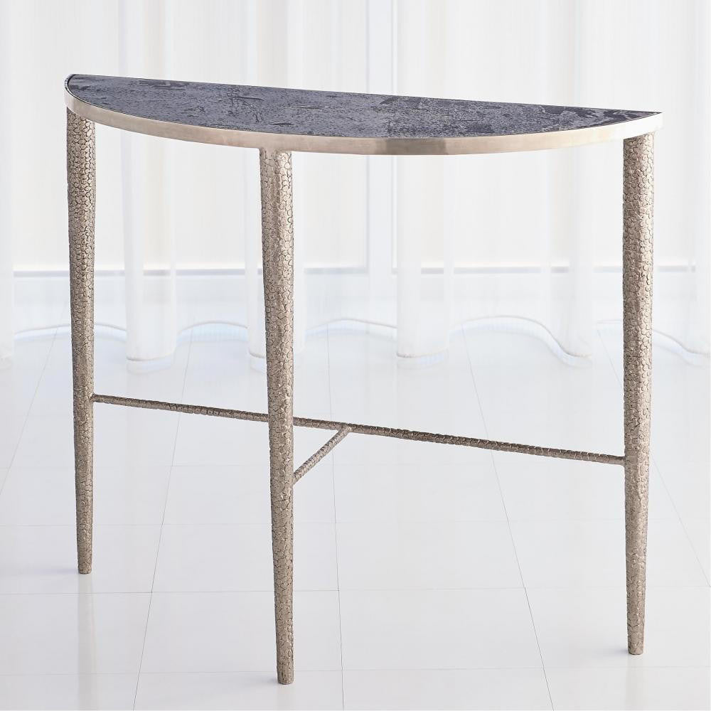 Global Views Hammered Antique Nickel with Grey Marble Console