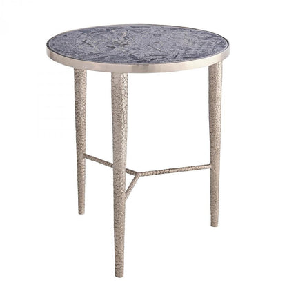 Global Views Hammered Antique Nickel with Grey Marble End Table