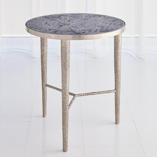 Global Views Hammered Antique Nickel with Grey Marble End Table