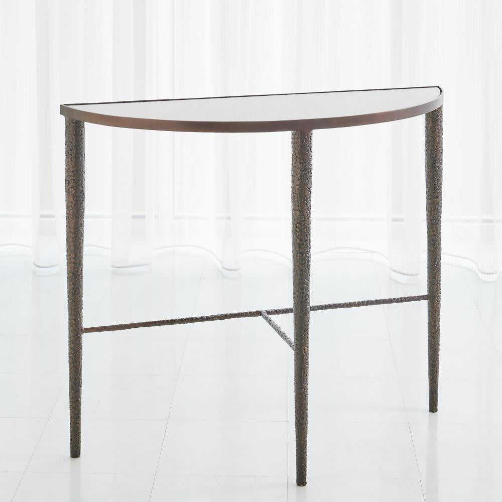 Global Views Hammered Bronze with White Marble Console