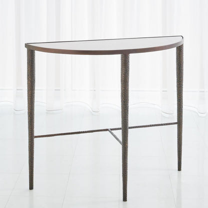 Global Views Hammered Bronze with White Marble Console