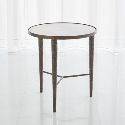 Global Views Hammered Bronze with White Marble End Table