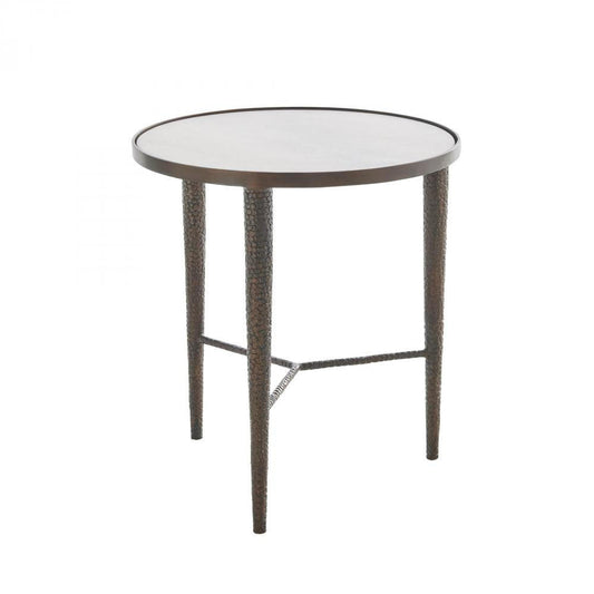 Global Views Hammered Bronze with White Marble End Table