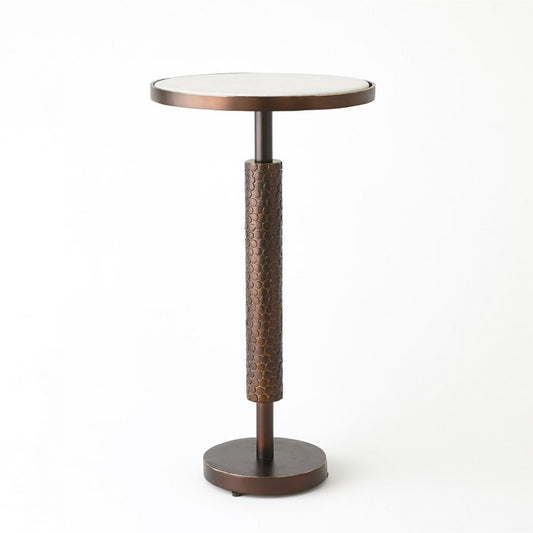 Global Views Hammered Bronze with White Marble Martini Table