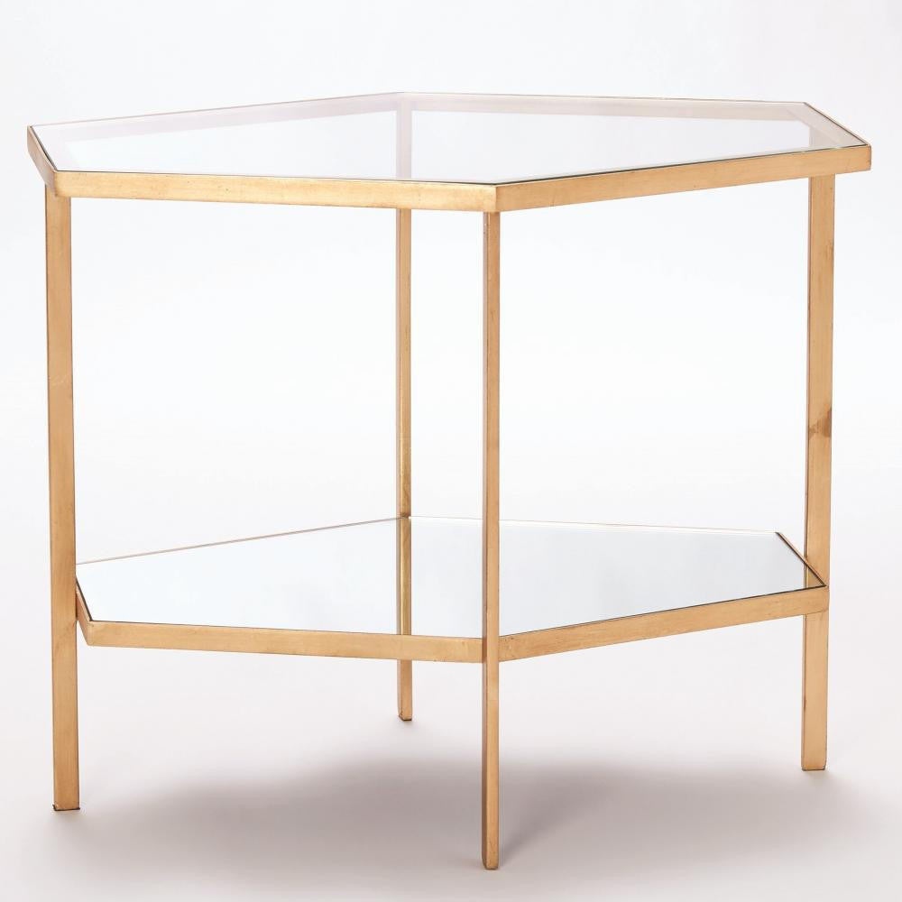 Global Views Hexagon Tall Gold Leaf Table