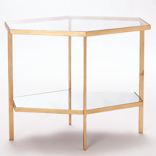 Global Views Hexagon Tall Gold Leaf Table
