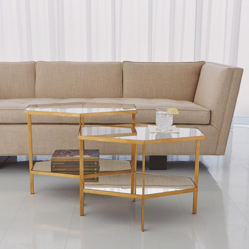 Global Views Hexagon Tall Gold Leaf Table