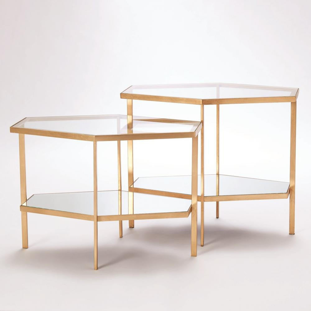 Global Views Hexagon Tall Gold Leaf Table