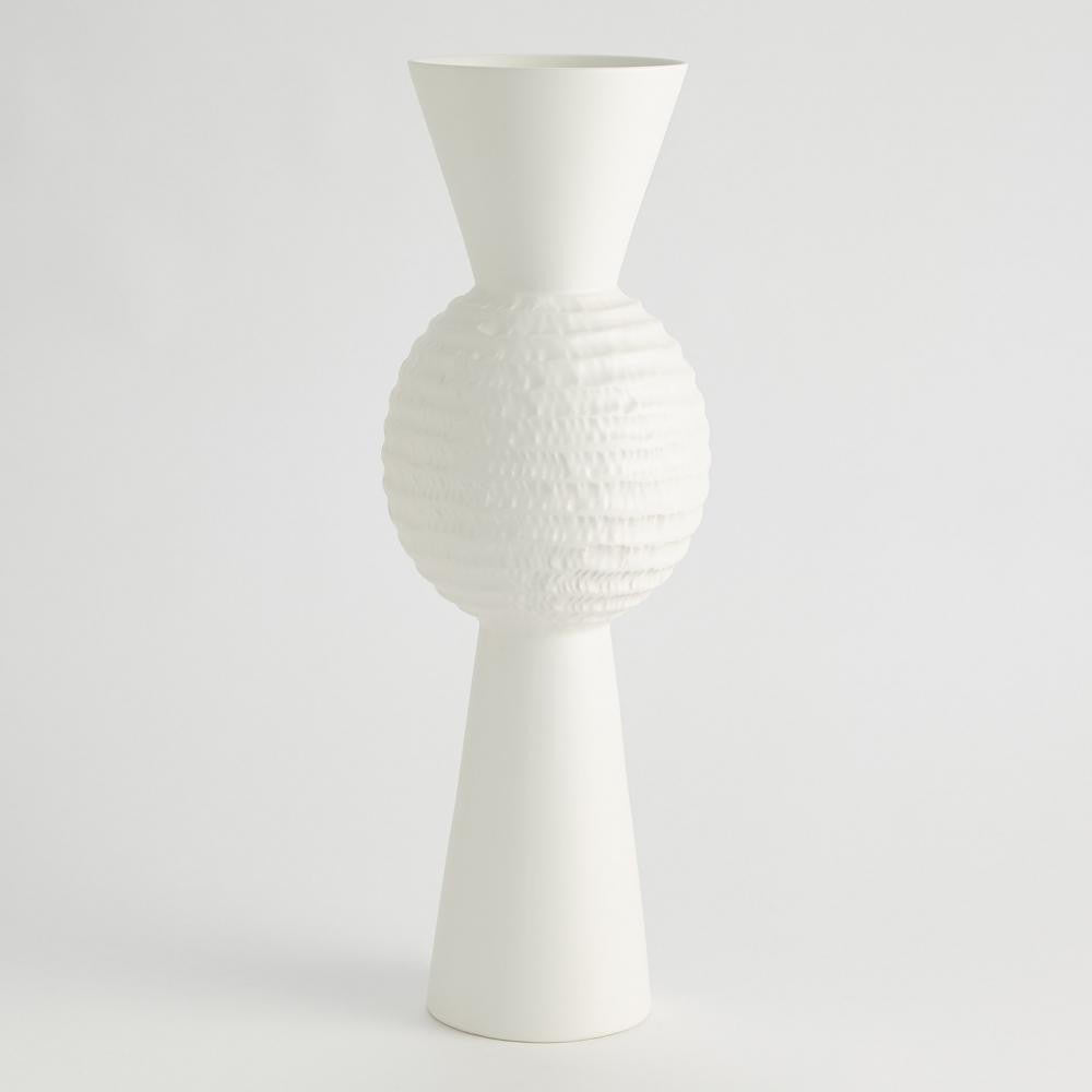 Global Views High Chiseled Orb Large Matte White Vase