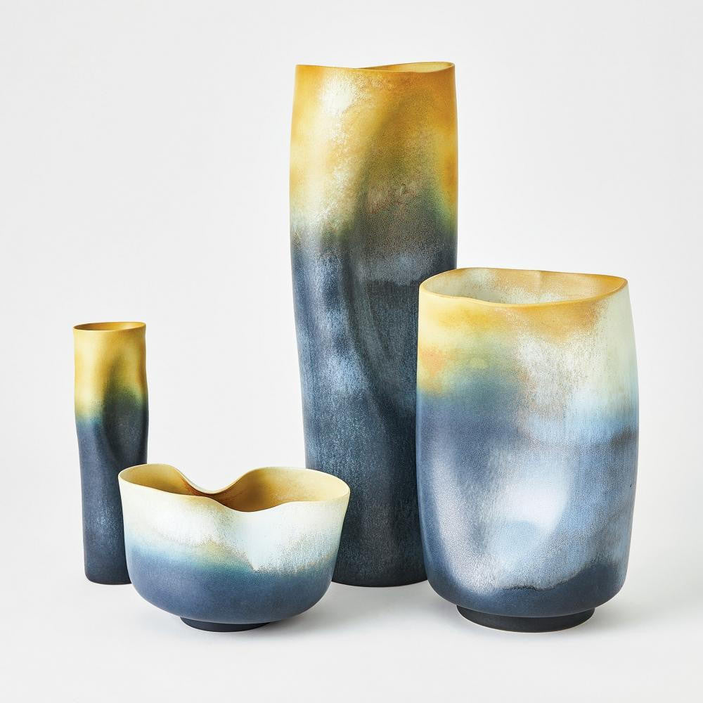 Global Views Indent Large Gray/Yellow Vase