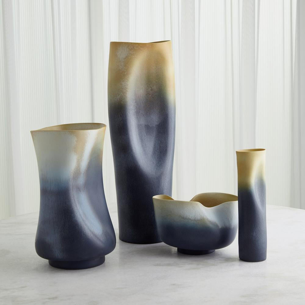 Global Views Indent Large Gray/Yellow Vase