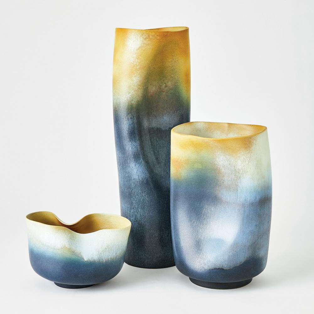 Global Views Indent Large Gray/Yellow Vase