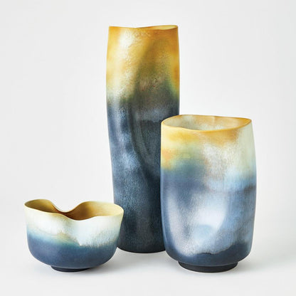 Global Views Indent Large Gray/Yellow Vase